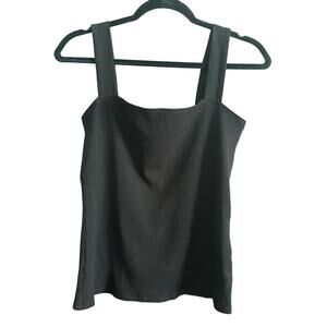 REFORMATION | Black Ribbed Cotton Square Neck Wide Strap Tank | Size Extra Large